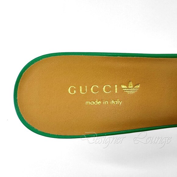 NEW GUCCI x ADIDAS GG Trefoil Logo Green Leather Heel Sandal Pump EU 39.5 US 9.5 - Picture 9 of 11